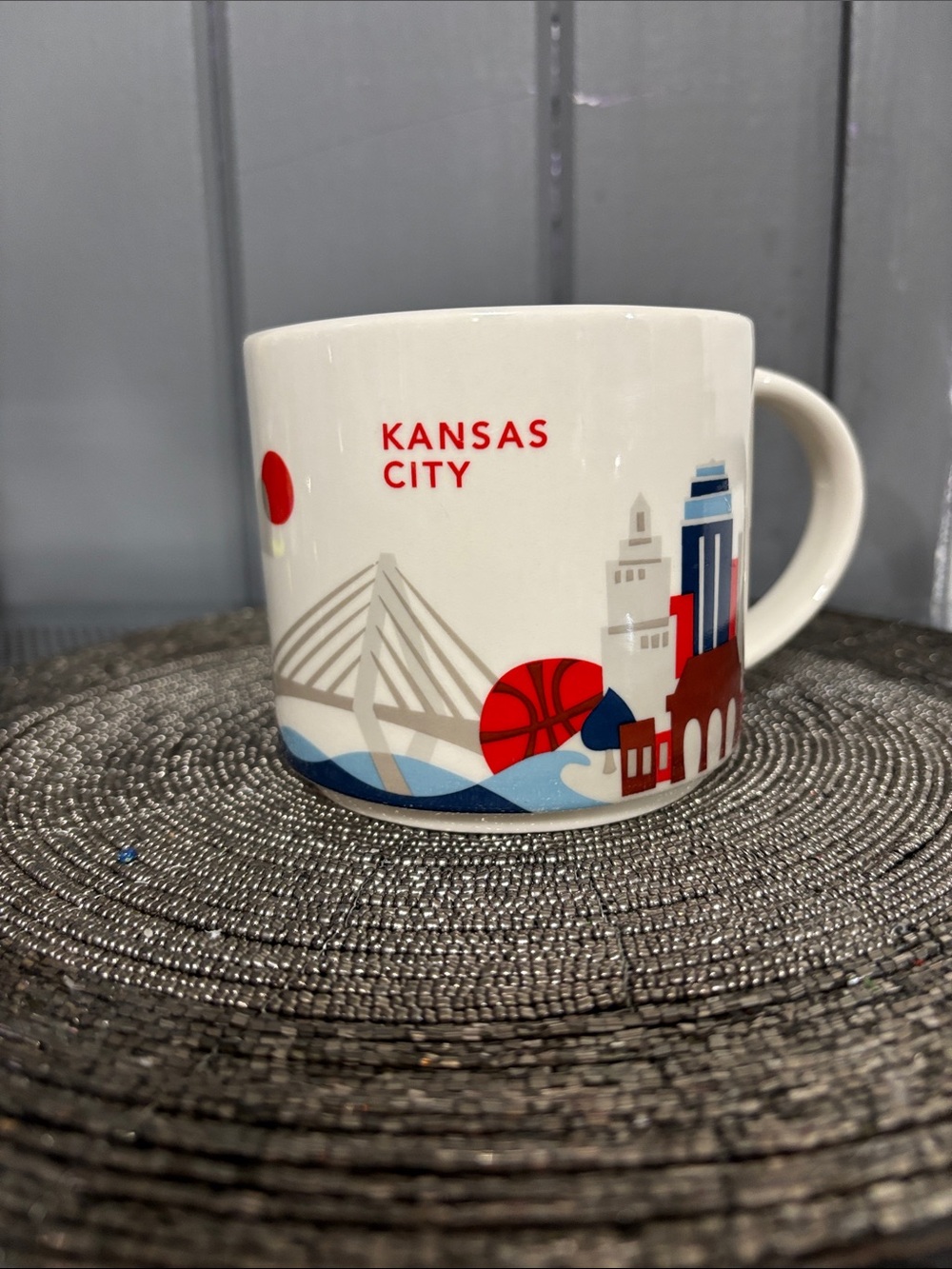 Starbucks Kansas City Ceramic Mug - White with Red and Blue Accents